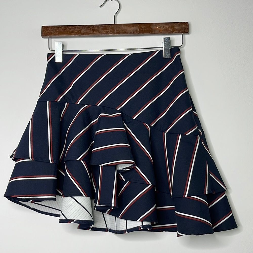Express Navy Striped Ruffle Skirt